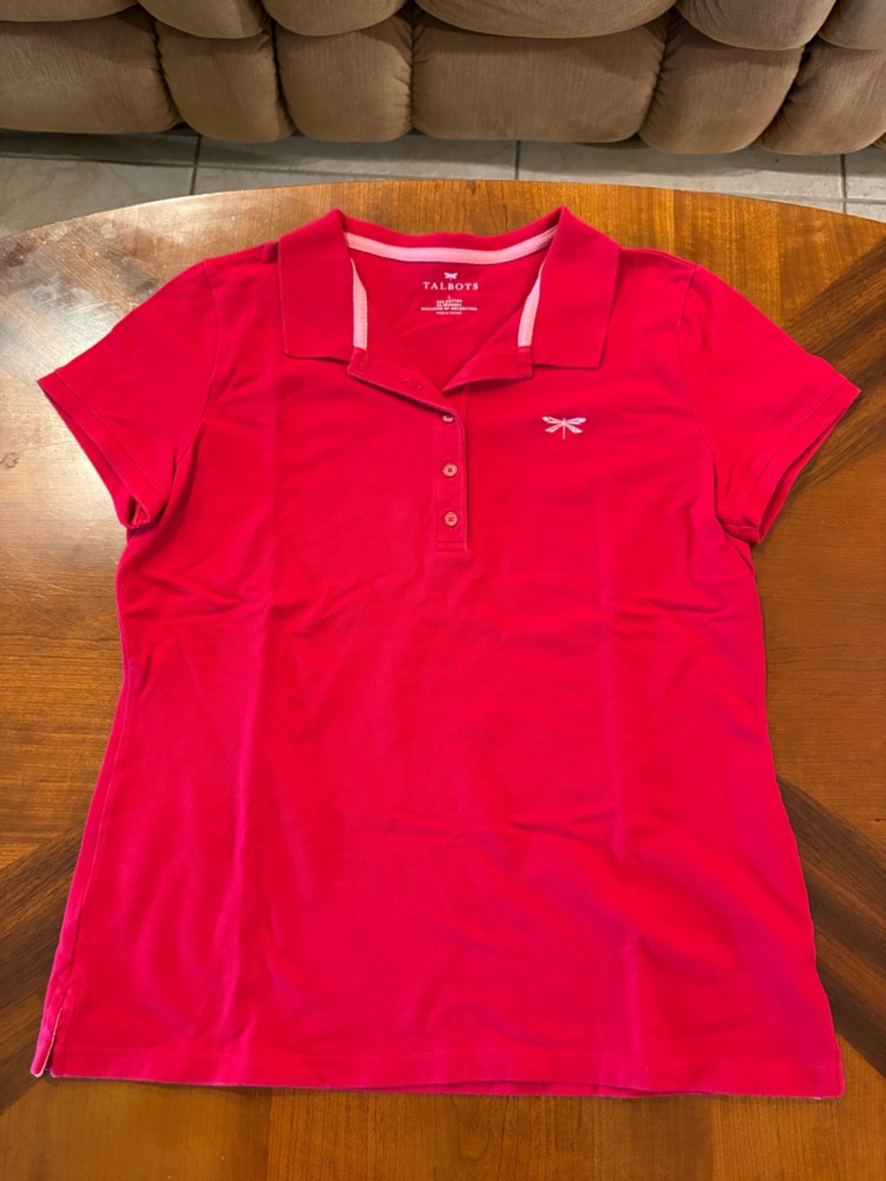 Talbots Women’s Red Polo Shirt with Dragonfly Logo